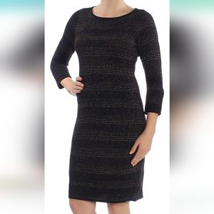 Calvin Klein Womens Knit 3/4 Sleeves Sweaterdress Black L